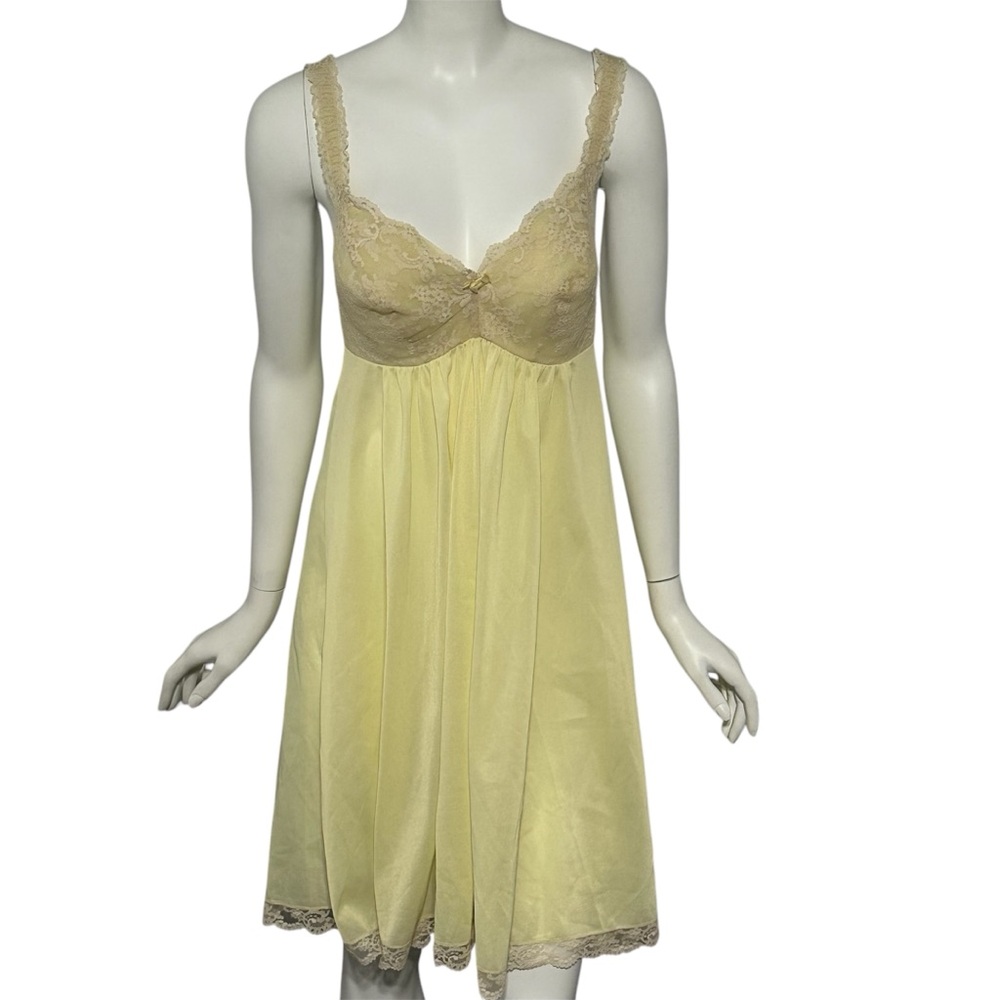 Van Raalte Vintage Fancy Slip Dress 1950s Lace Nightie Gown Yellow Size 36